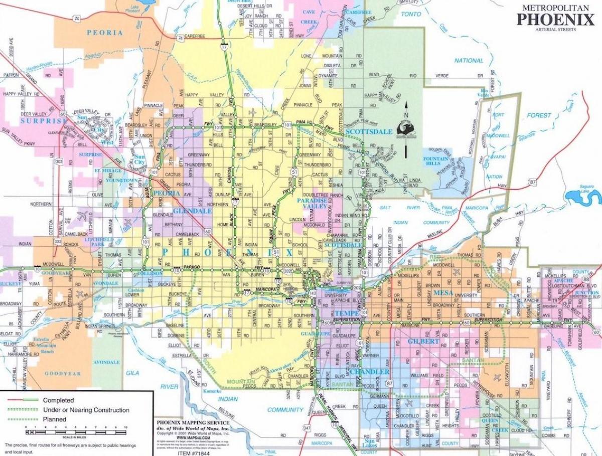 Phoenix kaupungin kartta Arizona