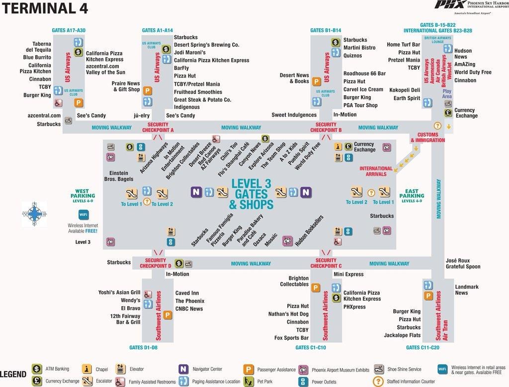 Phoenix lentokenttä kartta terminal 4