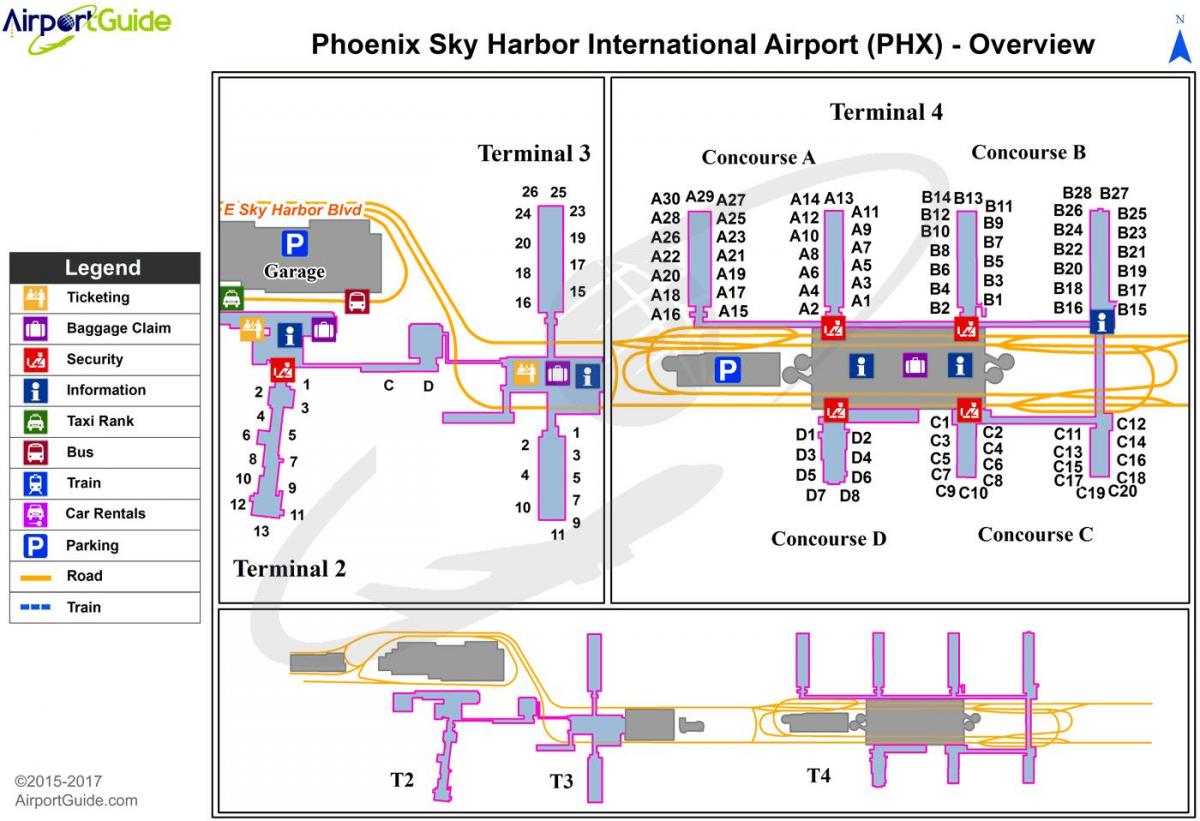 sky harborin lentokentän terminaali kartta