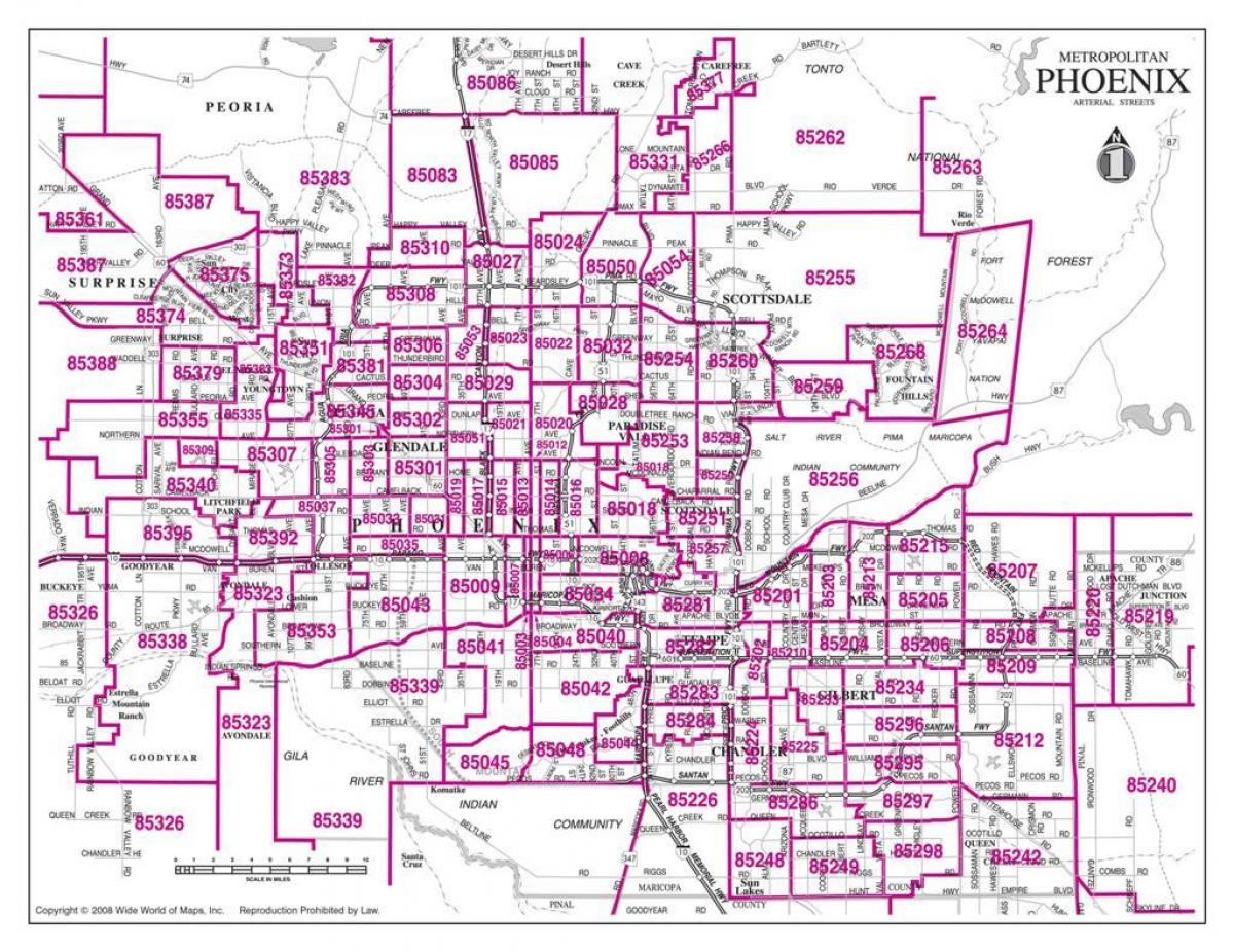 kaupungin Phoenix postinumero kartta