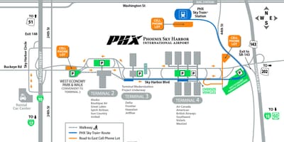 Phoenix kansainvälinen lentokenttä kartta